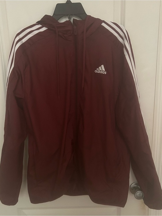 adidas Tops - Adidas Maroon Hooded Windbreaker with Signature Stripes